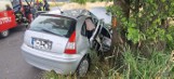 Wypadek w Szczedrzyku. Citroen, którym jechały trzy osoby uderzył w drzewo. Na miejscu lądował śmigłowiec Lotniczego Pogotowia Ratunkowego