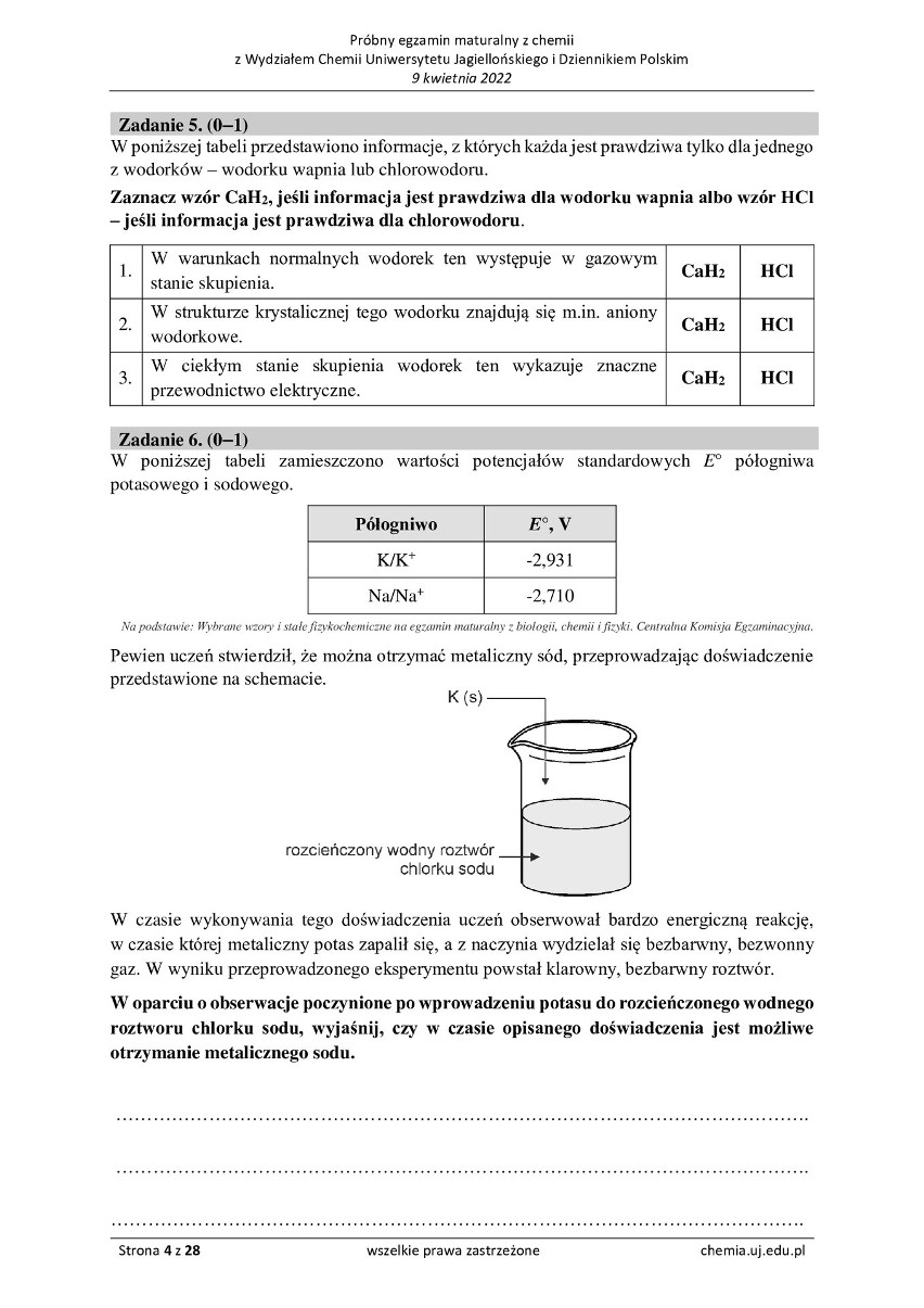 Próbna matura z chemii 2022 r. z Wydziałem Chemii Uniwersytetu Jagiellońskiego [ARKUSZE]