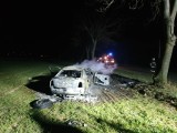 Wypadek na trasie Ptaszkowo-Borzysław w Wielkopolsce. Samochód uderzył w drzewo i spłonął 