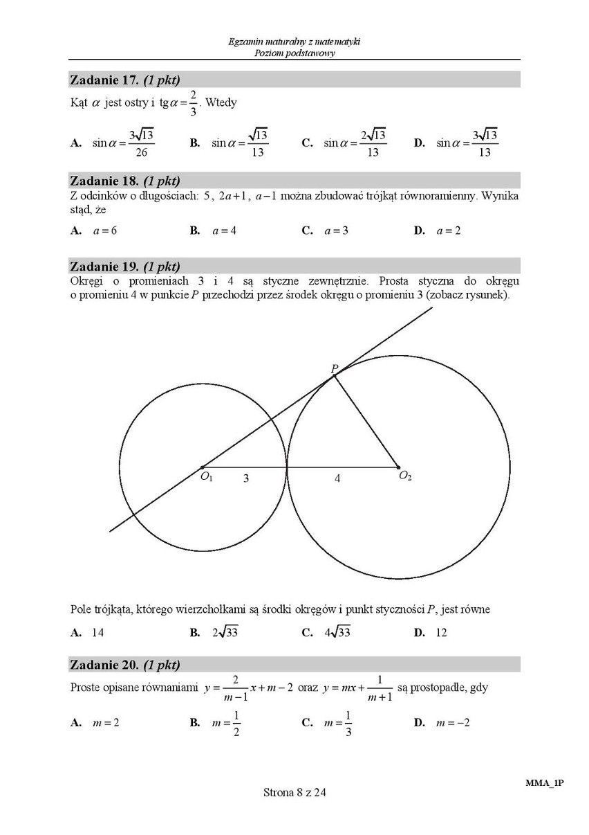 Stara matura 2016: Matematyka poziom podstawowy [ODPOWIEDZI,...