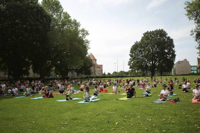 Wakacyjna joga na trawie, czyli poznaniacy ćwiczą w centrum...