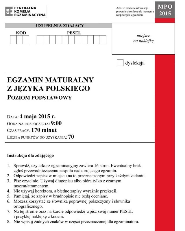 Matura 2015 język polski - TEST