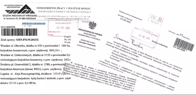 Wojewoda Smolarz wystąpił z pismem do Agencji Mienia Wojskowego we Wrocławiu (BZ-ZKS0.86.114.2015.RC), w którym prosił o wskazanie nieruchomości, gdzie można by stworzyć obozowiska dla uchodźców z Afryki