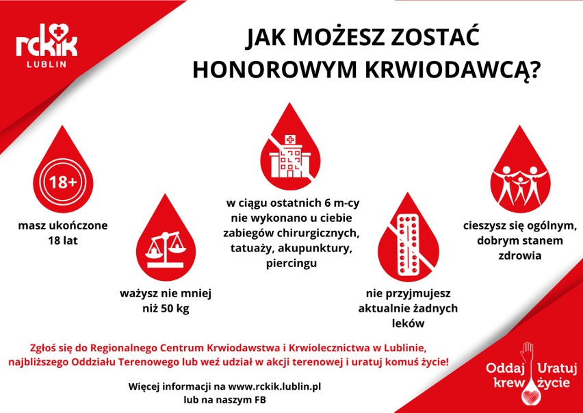 Krwi nie da się wyprodukować w laboratorium. Zgłoś się na terenowe akcje poboru krwi w woj. lubelskim i uratuj komuś życie!