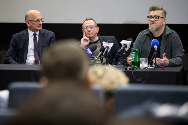 Od lewej: Krzysztof Żuk, prezydent Lublina, reżyser Andrzej Titkow i Grzegorz Linkowski, szef LFF