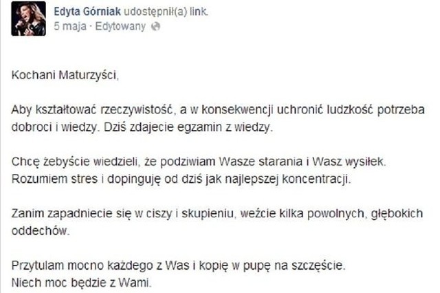 Wpis Edyty Górniak na Facebooku(fot. screen Facebook.com)