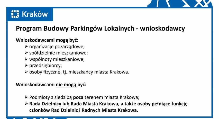 Zasady Programu Budowy Parkingów Lokalnych w Krakowie
