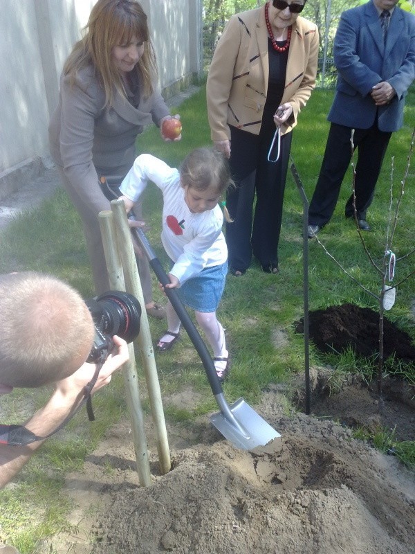 Przy sadzeniu drzewka dzieciom pomagała wiceprezydent Zofia Bednarz.