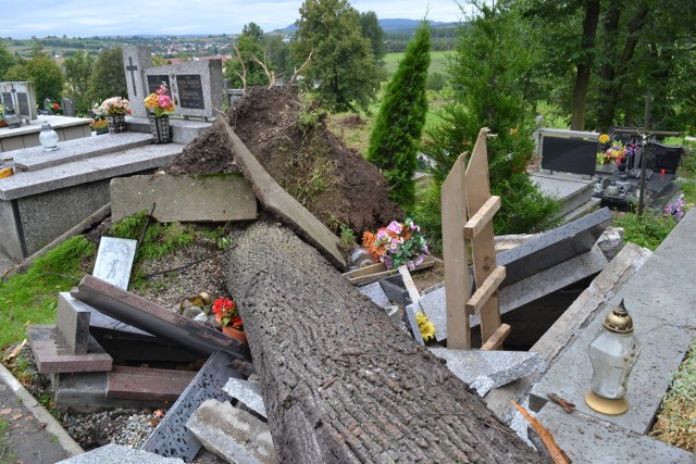 Mieszkańcy twierdzą, że przez Bobową i okoliczne wsie przeszła trąba powietrzna, bo drzewa są nie tyle połamane, co powykręcane. Konary zmiażdżyły część grobowców na tamtejszym cmentarzu