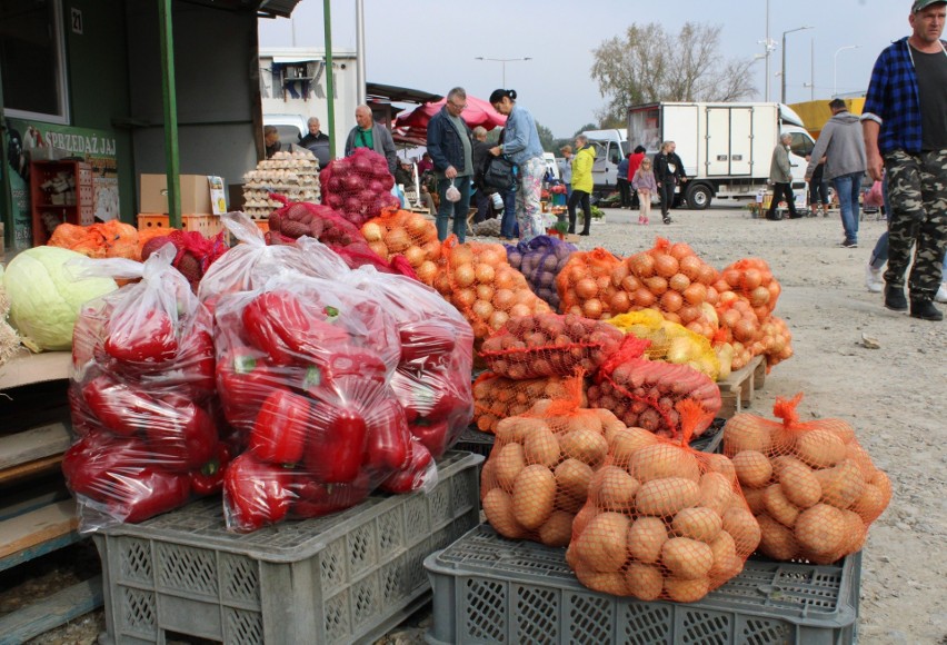 Bogactwo z pól, sadów i lasów na giełdzie w Sandomierzu. Klienci kupują zdrowe owoce, warzywa i grzyby. Zobacz zdjęcia i ceny z 30 września