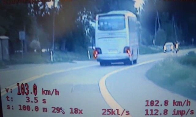 Autobus jechał z prędkością 103 kilometrów na godzinę