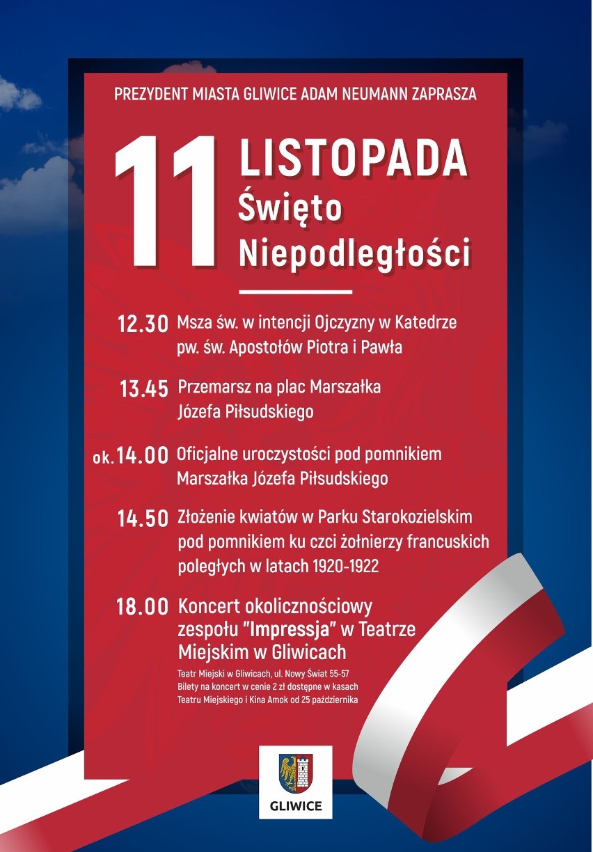 Święto Niepodległości w Gliwicach - program obchodów.