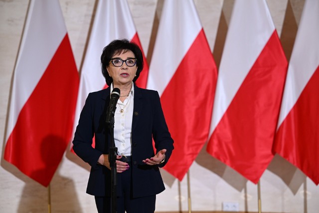 Marszałek Sejmu Elżbieta Witek podczas spotkania w Jarosławiu.