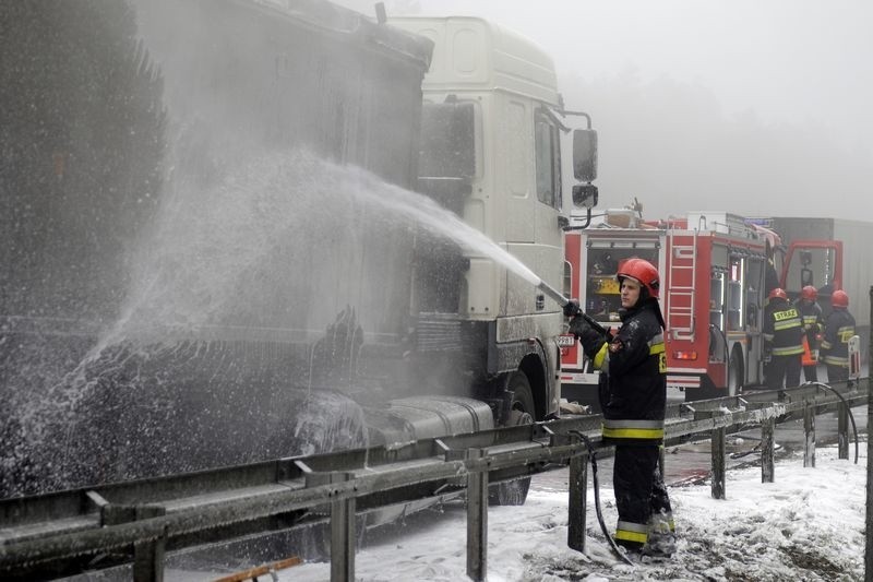 Na trasie Bydgoszcz-Stryszek płonęła ciężarówka [zdjęcia]