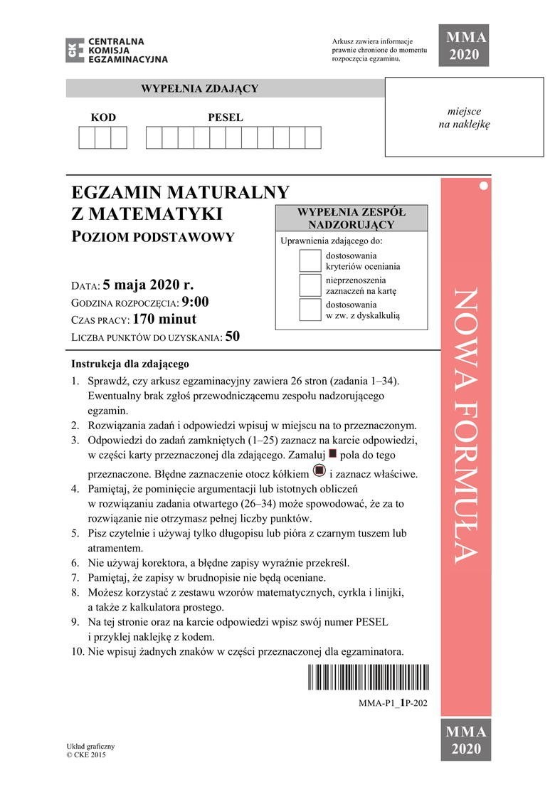 Matura 2020. Matematyka: podstawa + rozszerzenie....