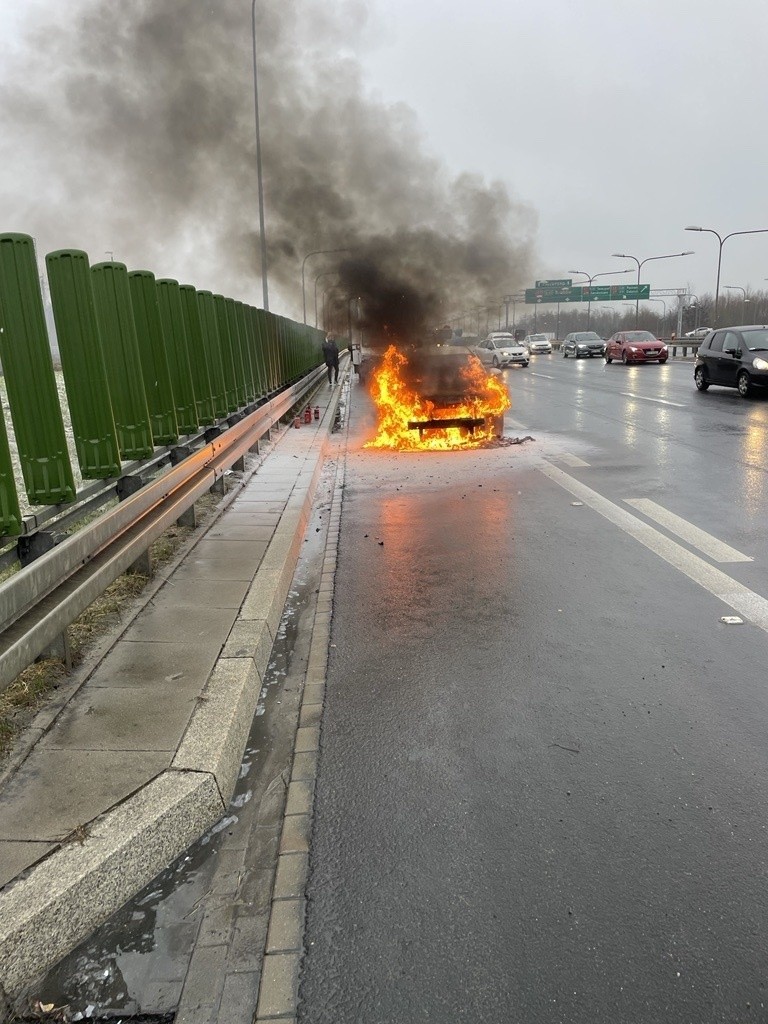 Pożar na drodze S79. Auto płonęło jak pochodnia - WIDEO