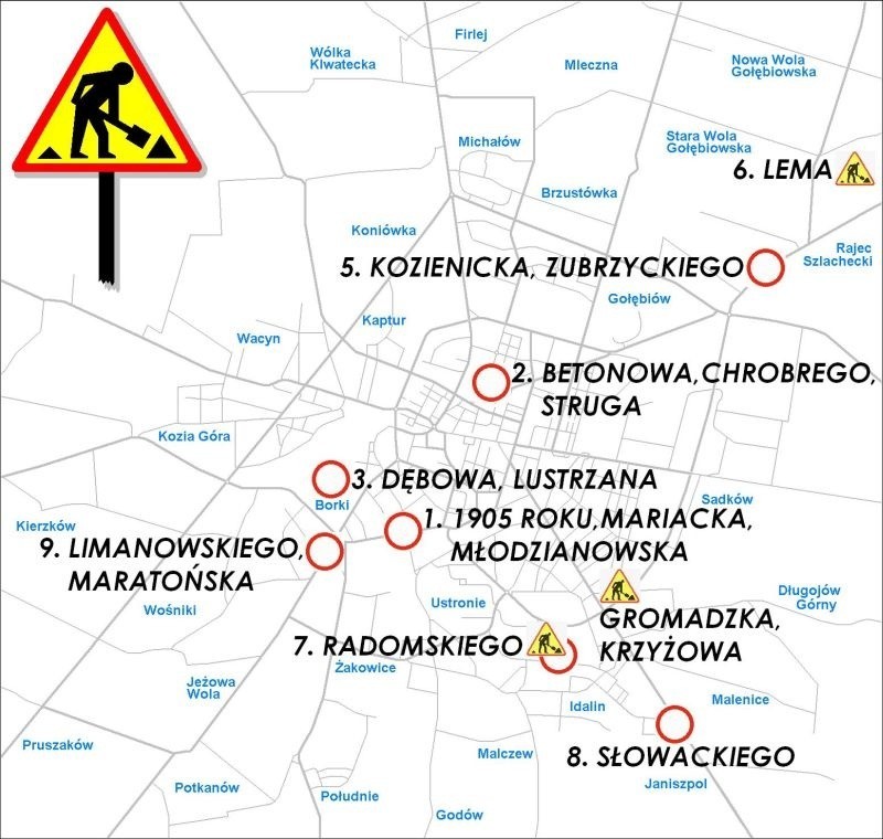 Mapa utrudnień w ruchu na ulicach Radomia