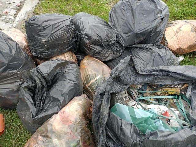 Śmieci porzucone w rejonie boiska na Zarębkach w Lubniu