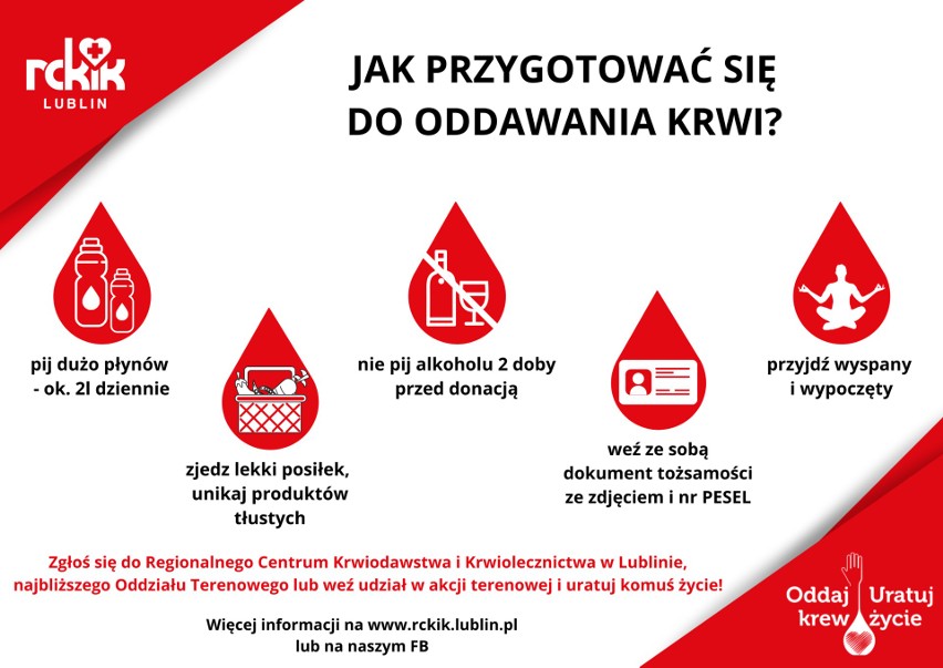 Krwi nie da się wyprodukować w laboratorium. Zgłoś się na terenowe akcje poboru krwi w woj. lubelskim i uratuj komuś życie!