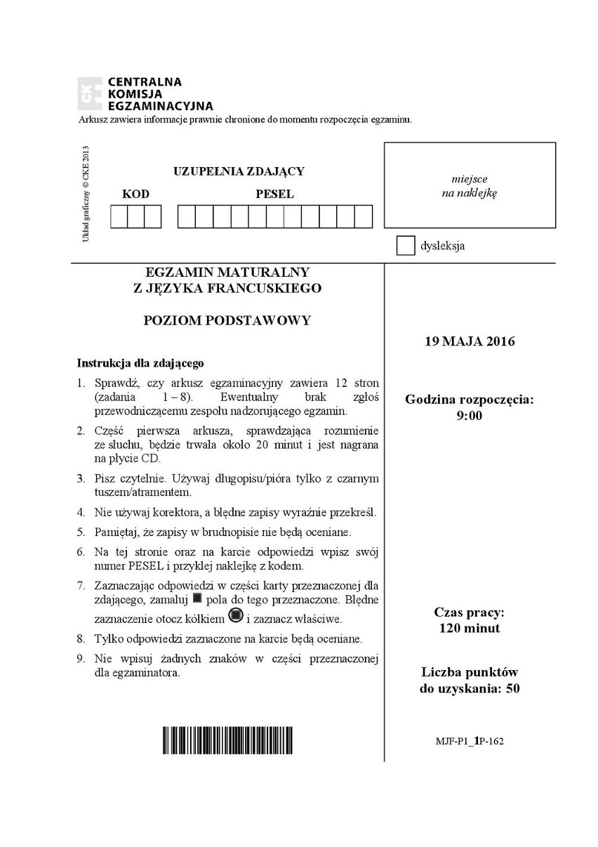 Stara matura 2016: Język FRANCUSKI podstawa [ODPOWIEDZI, ARKUSZ CKE]