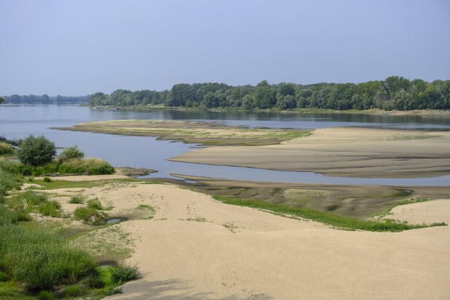 Pod Toruniem spod wody wyłoniły się wielkie połacie piaszczystych łach. Podobnie jest pod Solcem Kujawskim i Bydgoszczą.