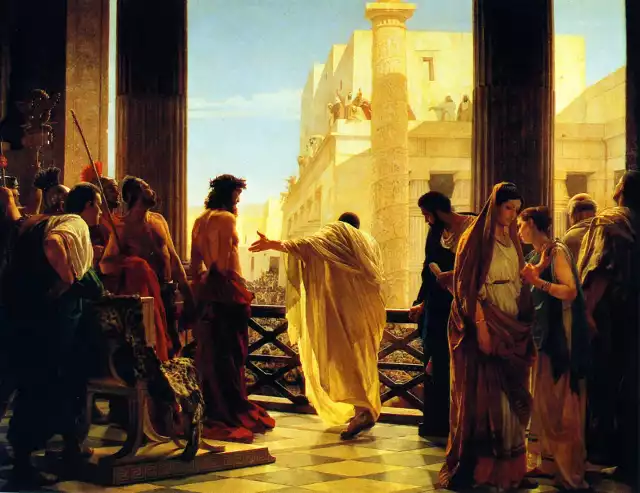 „Ecce Homo”, obraz Antonio Ciseriego. Poncjusz Piłat przedstawia ubiczowanego Jezusa z Nazaretu w koronie cierniowej mieszkańcom Jerozolimy