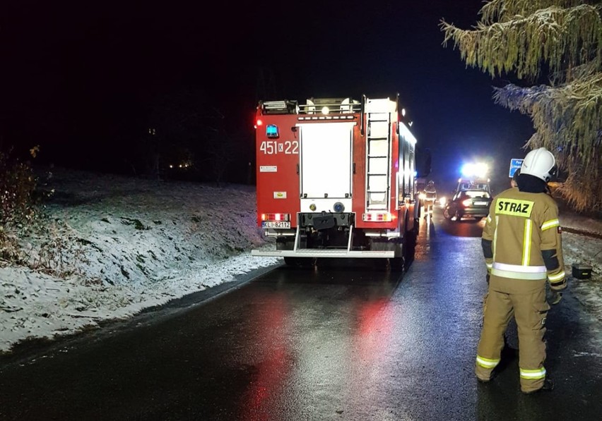 Osobówka rozbita o drzewo na granicy wiosek pod Limanową. Dwie ranne osoby w szpitalu