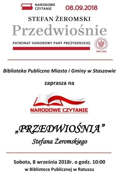 Narodowe Czytanie w Staszowie już 8 września. Osoby chętne do czytanie mogą się jeszcze zgłosić