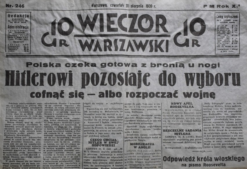 Egzemplarz gazety z 31 sierpnia 1939 roku znaleziony na...