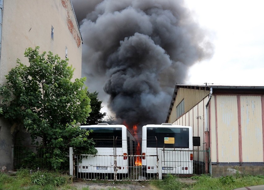 Pożar w bazie PKS w Szczecinie. Trzy autobusy spłonęły doszczętnie [ZDJĘCIA, WIDEO] 