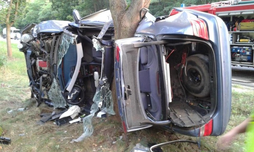 Wypadek w Sierosławiu. Auto na drzewie