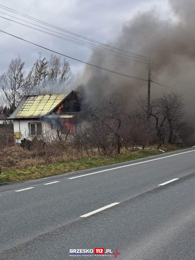 Pożar domu jednorodzinnego w Uszwi, jedna osoba poszkodowana, droga krajowa nr 75 zablokowana, 11.03.2023