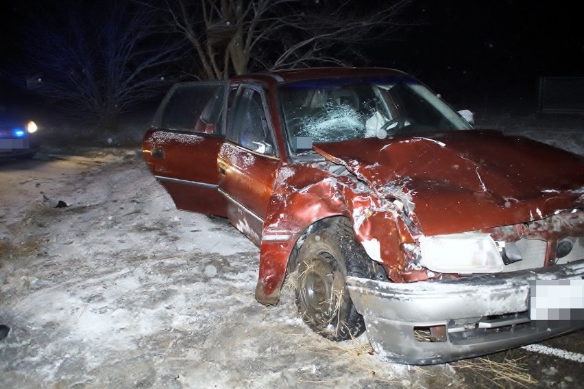 W Karzcinie samochód osobowy wpadł w poślizg i uderzył w drzewo. Kolejna kolizja spowodowana trudnymi warunkami na drodze [ZDJĘCIA]