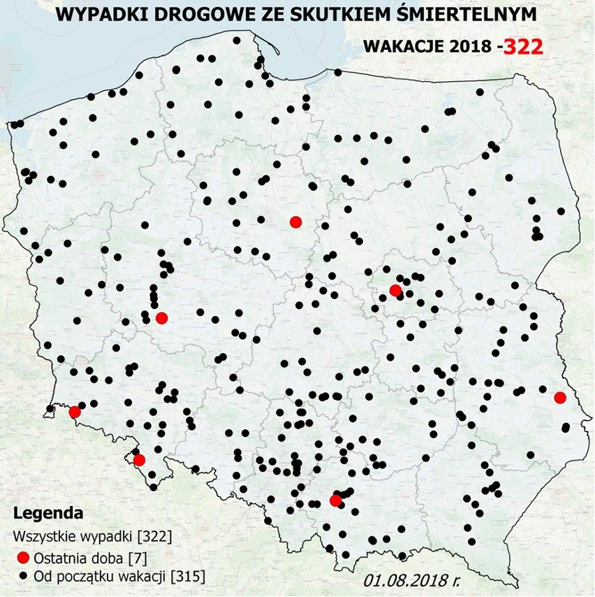 Policja zaczyna akcję  „Bezpieczne wakacje” i  publikuje mapę śmiertelnych wypadków