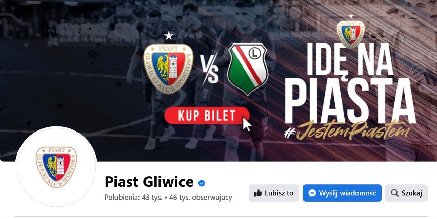 16. miejsce: Piast Gliwice - 43.000 polubień na Facebooku,...