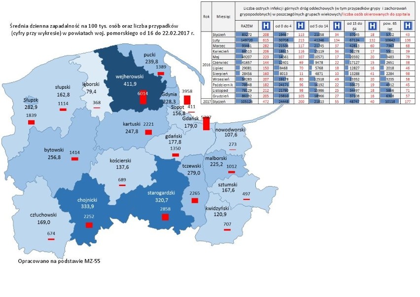 Grypa na Pomorzu trzyma się mocno [INFOGRAFIKI]