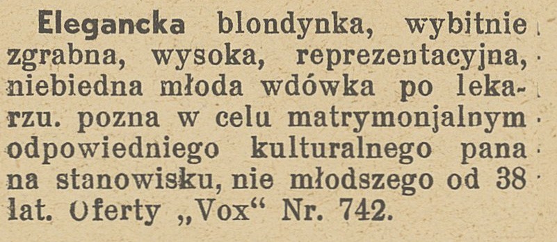 Ogłoszenia matrymonialne z lat 30. "Szukam królewicza z bajki". Ogłoszenia pań