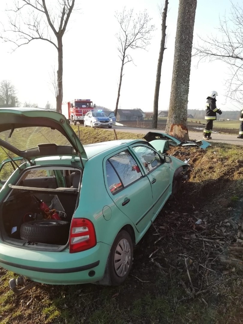 Lenkupie. Wypadek na DW 651. Kobieta straciła panowanie nad autem i uderzyła w drzewo (zdjęcia)