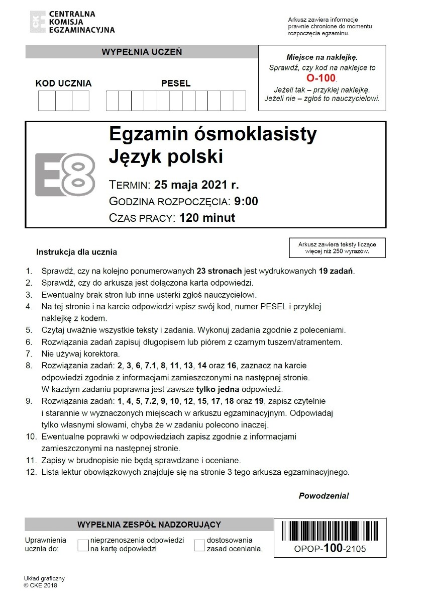 Egzamin ósmoklasisty 2021 polski. ARKUSZ CKE, ODPOWIEDZI. Jaka praca  pisemna na teście 8-klasisty z polskiego 25.05.2021? Trudny egzamin? |  Dziennik Bałtycki