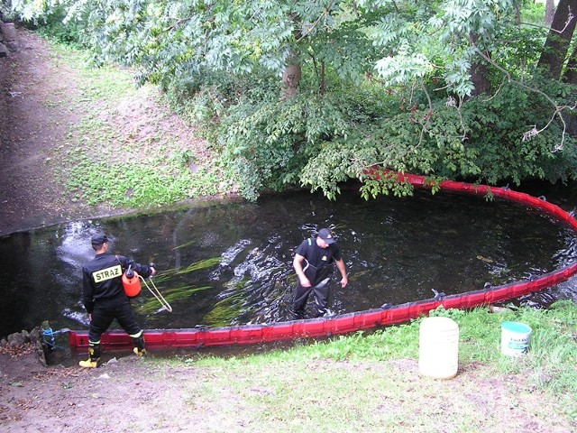 Sto litrów oleju opalowego wlalo sie do rzeki Kamienicy w Tuchomiu. (Fot. Andrzej Gurba)