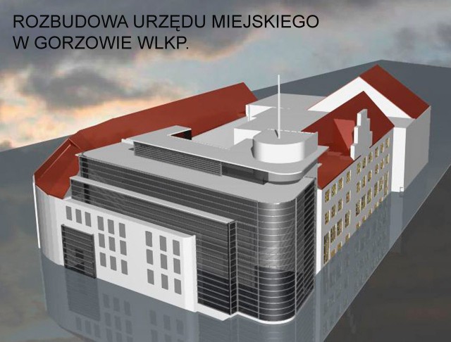 Wizualizacja powiększonego urzędu przy ul. Sikorskiego (zarzucony projekt z 2004 r.)