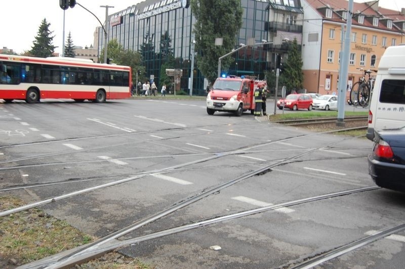 Zderzenie tramwaju z samochodem na Hucisku