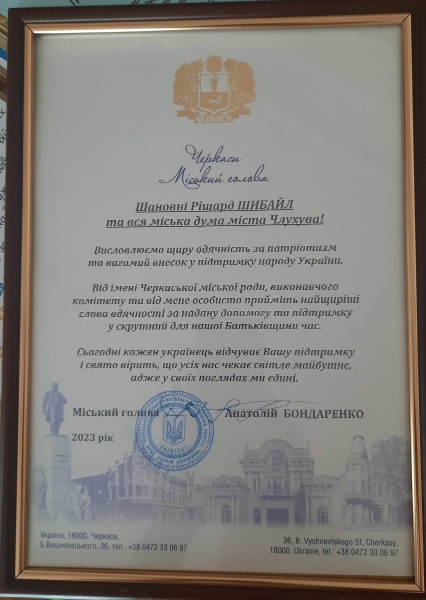 Podziękowania dla burmistrza Człuchowa Ryszarda Szybajły i...