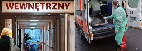 Mężczyzna z podejrzeniem świńskiej grypy trafił najpierw na wydział wewnętrzny w Kołobrzegu. Na zdjęciu z prawej: Karetkę stojącą przed oddziałem zakaźnym koszalińskiego szpitala ratownicy medyczni precyzyjnie odkażali.