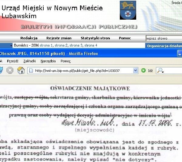 Najszybciej ukazało się oświadczenie  majątkowe nowomiejskiej pani burmistrz, pod  adresem nowomiejskiego BIP - http://nml- um.bip-wm.pl/public/