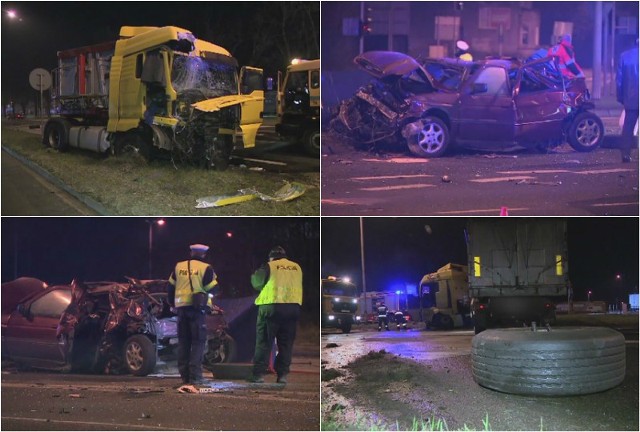 Tragiczny wypadek na ul. Struga w Szczecinie. Tir zmiażdżył forda. Nie żyje pasażerka osobówki - zmarła na miejscu.