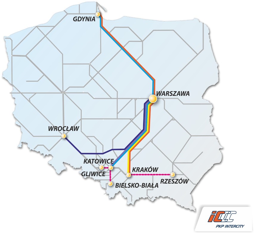 Mapa połączeń Pendolino