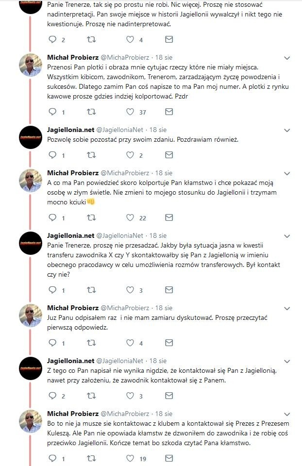 Tak wyglądała twitterowa dyskusja Michała Probierza z...