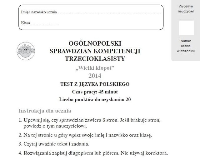 Spraqwdzian kompetencji trzecioklasisty Test z języka polskiego