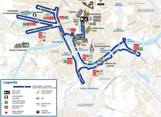 Uczestnicy niedzielnego maratonu będą mieć do pokonania 42 km 195 m. Trasę wyznaczono zabytkowymi ulicami Krakowa